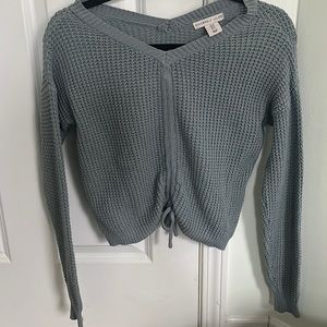 Blue Cinched V Neck Longsleeve Sweater Size S